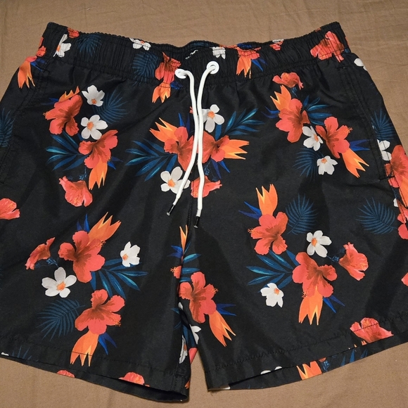 Hollister Red and Black Swim Trunks Bold Design (1) - Picture 1 of 5